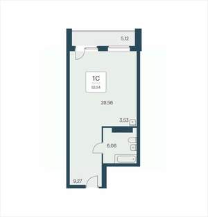 Студия квартира, вторичка, 53м2, 16/25 этаж