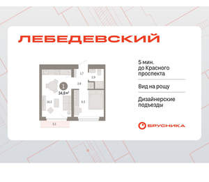 1-к квартира, вторичка, 35м2, 6/12 этаж