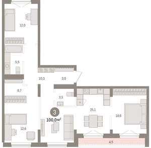 3-к квартира, вторичка, 100м2, 8/15 этаж