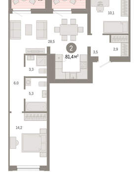 2-к квартира, вторичка, 81м2, 7/17 этаж