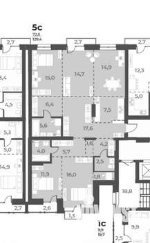 5-к квартира, вторичка, 129м2, 9/18 этаж