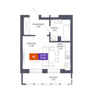 Студия квартира, строящийся дом, 26м2, 5/25 этаж