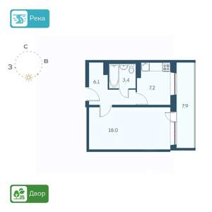 1-к квартира, строящийся дом, 39м2, 3/17 этаж