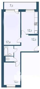 2-к квартира, вторичка, 62м2, 1/17 этаж