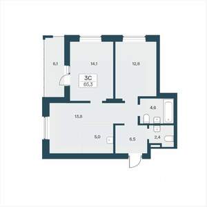 3-к квартира, вторичка, 65м2, 4/17 этаж