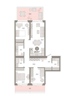 3-к квартира, вторичка, 129м2, 2/24 этаж