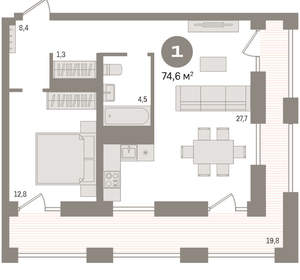 1-к квартира, вторичка, 75м2, 16/17 этаж