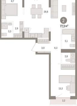 2-к квартира, вторичка, 77м2, 9/15 этаж