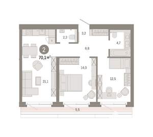 2-к квартира, вторичка, 70м2, 2/9 этаж