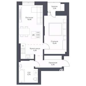 2-к квартира, вторичка, 52м2, 8/24 этаж