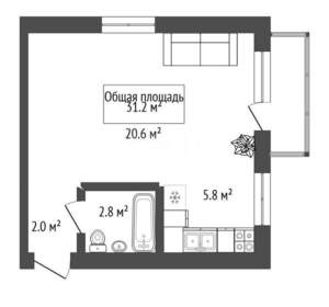 Студия квартира, вторичка, 31м2, 3/5 этаж