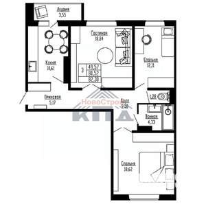 3-к квартира, вторичка, 82м2, 8/16 этаж