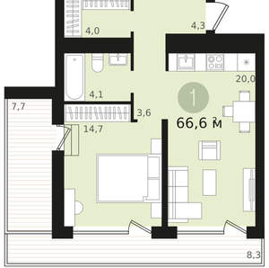 1-к квартира, сданный дом, 50м2, 7/18 этаж
