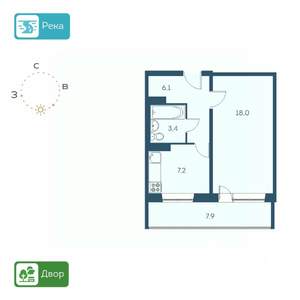 1-к квартира, строящийся дом, 39м2, 16/17 этаж