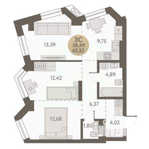 3-к квартира, вторичка, 65м2, 9/31 этаж