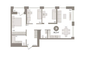 3-к квартира, вторичка, 90м2, 26/30 этаж