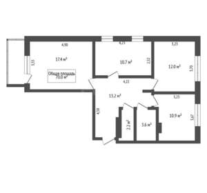 3-к квартира, вторичка, 70м2, 4/17 этаж