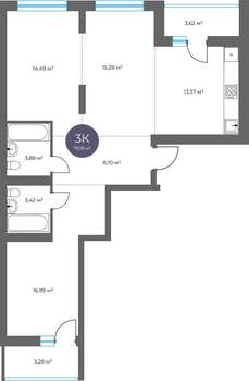 3-к квартира, вторичка, 79м2, 3/18 этаж
