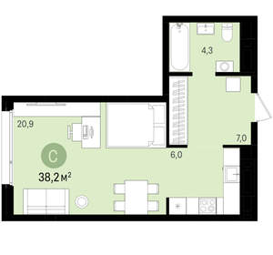 Студия квартира, сданный дом, 38м2, 3/18 этаж