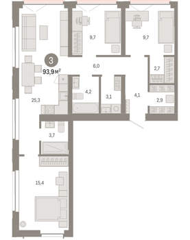 3-к квартира, вторичка, 94м2, 5/23 этаж