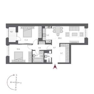 3-к квартира, строящийся дом, 69м2, 14/23 этаж