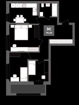 3-к квартира, вторичка, 74м2, 3/12 этаж