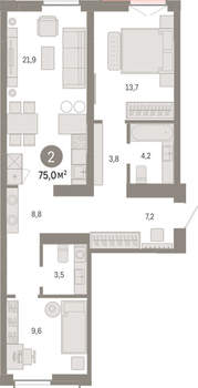 2-к квартира, вторичка, 75м2, 4/23 этаж