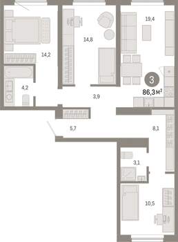 3-к квартира, вторичка, 86м2, 9/15 этаж
