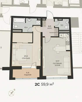 2-к квартира, вторичка, 60м2, 3/24 этаж