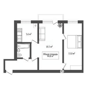2-к квартира, вторичка, 45м2, 5/5 этаж
