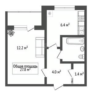 1-к квартира, вторичка, 28м2, 3/9 этаж
