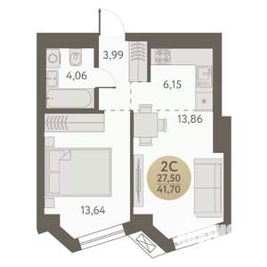 2-к квартира, вторичка, 42м2, 27/31 этаж