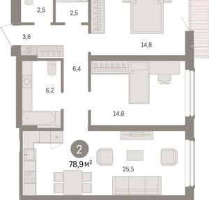 2-к квартира, вторичка, 79м2, 8/15 этаж