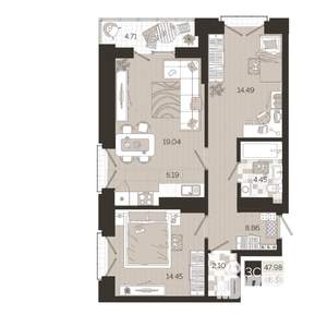 3-к квартира, вторичка, 69м2, 22/25 этаж