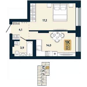 1-к квартира, вторичка, 39м2, 13/25 этаж