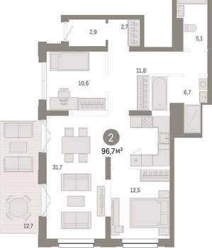 2-к квартира, вторичка, 97м2, 2/17 этаж