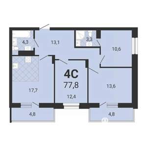 4-к квартира, вторичка, 78м2, 6/15 этаж