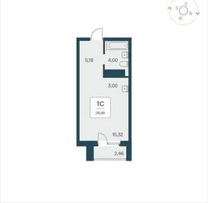 Студия квартира, вторичка, 30м2, 21/26 этаж