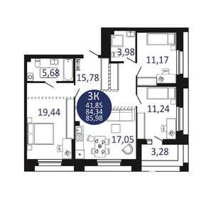 3-к квартира, вторичка, 86м2, 2/20 этаж