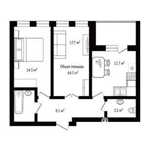 2-к квартира, вторичка, 64м2, 13/18 этаж