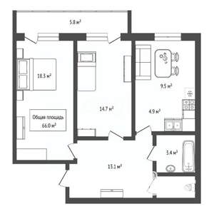 2-к квартира, вторичка, 66м2, 23/23 этаж