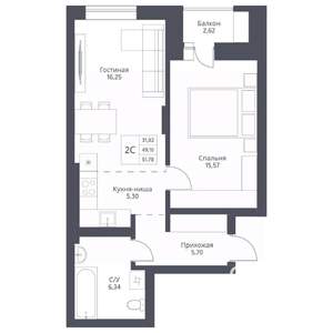 2-к квартира, вторичка, 52м2, 3/24 этаж