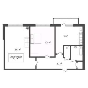 2-к квартира, вторичка, 43м2, 6/9 этаж