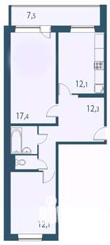 2-к квартира, строящийся дом, 63м2, 16/17 этаж