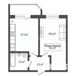 1-к квартира, вторичка, 36м2, 5/14 этаж