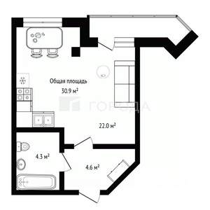 Студия квартира, вторичка, 31м2, 19/19 этаж