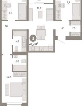 3-к квартира, вторичка, 79м2, 7/15 этаж