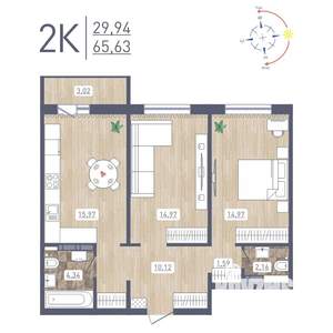 2-к квартира, строящийся дом, 66м2, 10/17 этаж
