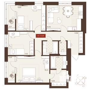 4-к квартира, вторичка, 92м2, 19/24 этаж