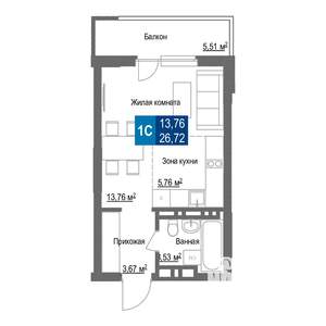 Студия квартира, строящийся дом, 27м2, 9/25 этаж